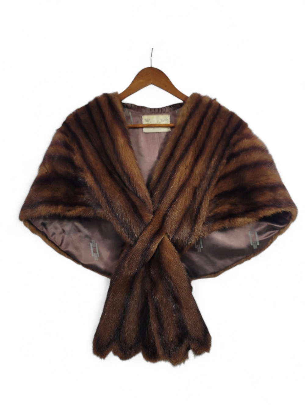 Vintage 50s Royal Furs Brown Mink Fur Stole Cross Front Capelet Shoulder Wrap - Picture 2 of 16
